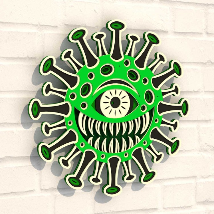 Деревянная картина-раскраска Вирус зелёный