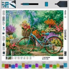 Алмазная вышивка Велосипед у цветочного сада