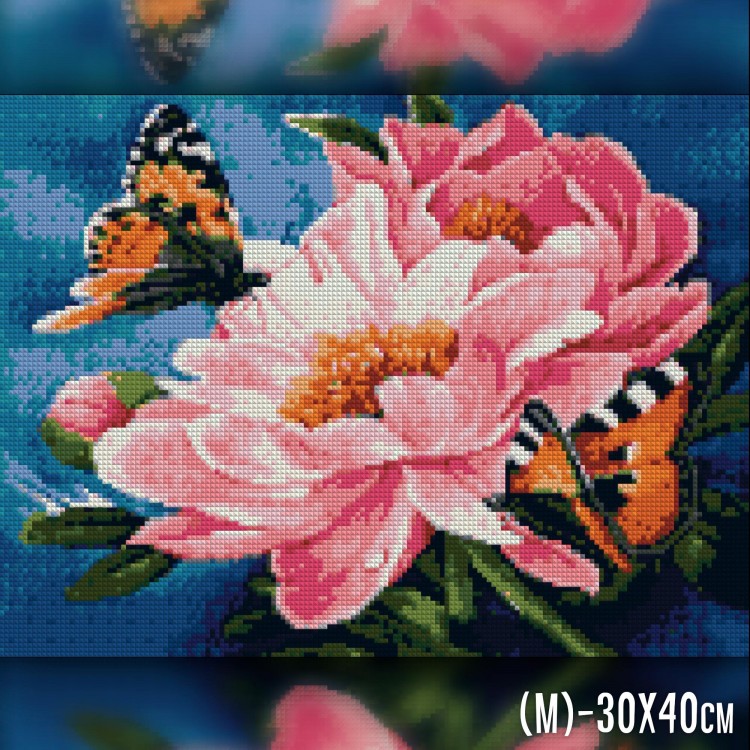 Алмазная вышивка Бабочки на нежных цветках