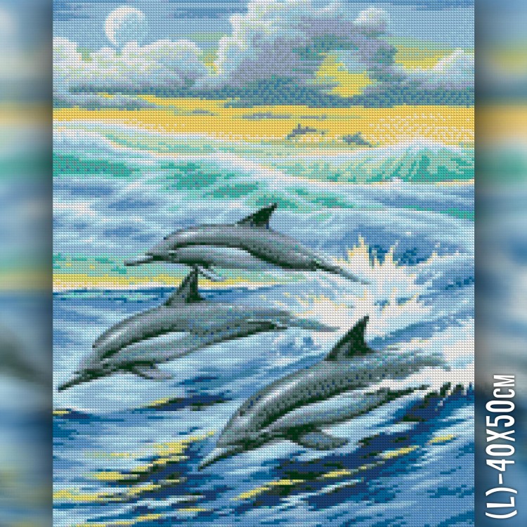Алмазная вышивка Дельфины в море