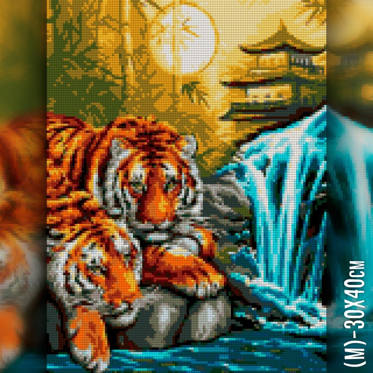 Алмазная вышивка Тигры у водопада